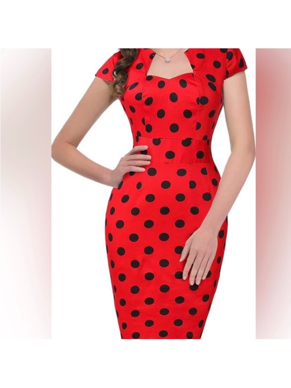 Grace Karin Red Dress with Black Polka Dots - Retro Midi Sheath